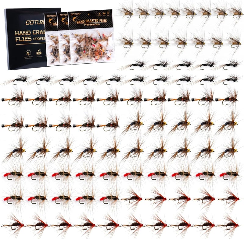 Goture Fly Fishing Flies Kit,25pcs/30pcs/100pcs Fly Fishing Lures,Dry Flies Wet Flies Streamers Nymphs Flies, Fly Fishing Assortment Kit for Bass Trout Salmon Fishing - Image 1
